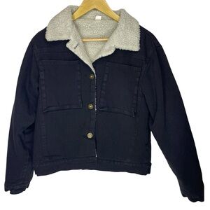 Black denim and Sherpa cropped jacket medium